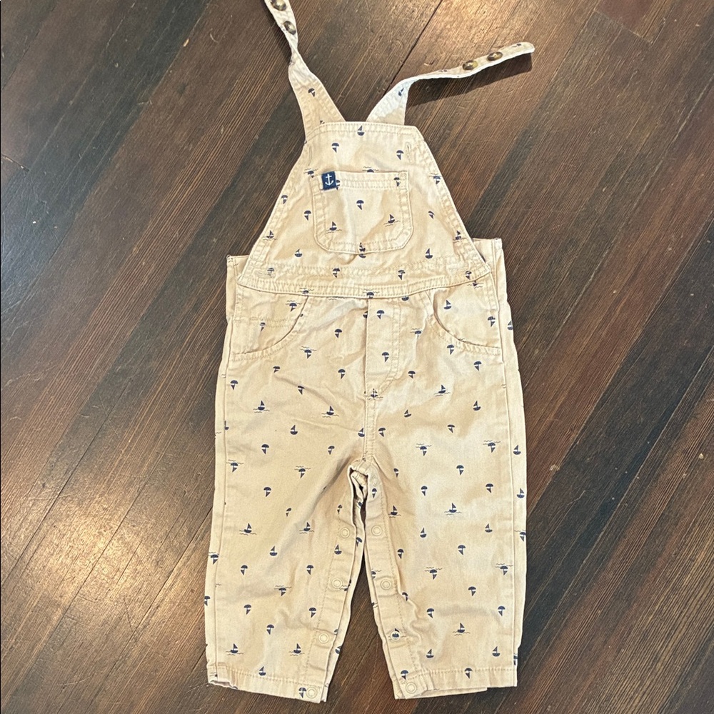 Carter's Tan Overalls with Navy Sailboat Print